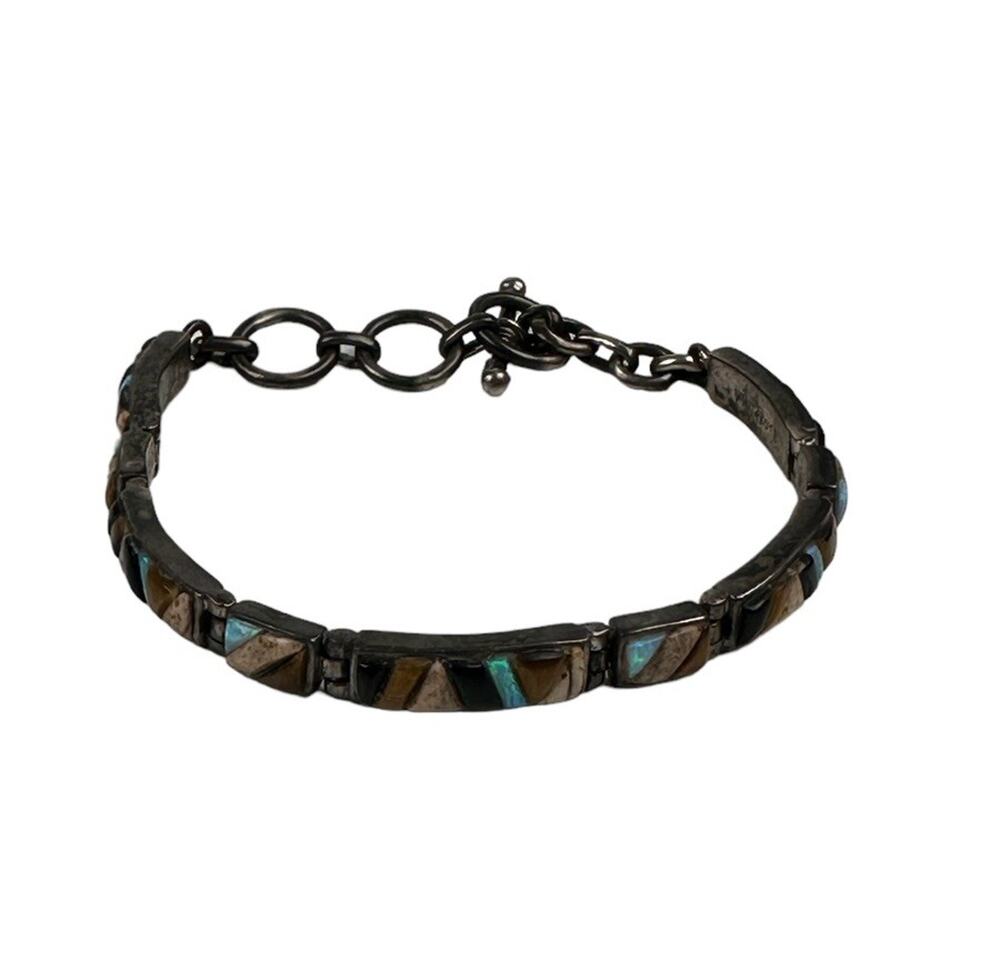 White Rock Southwestern Multi Stone Sterling Silver Bracelet